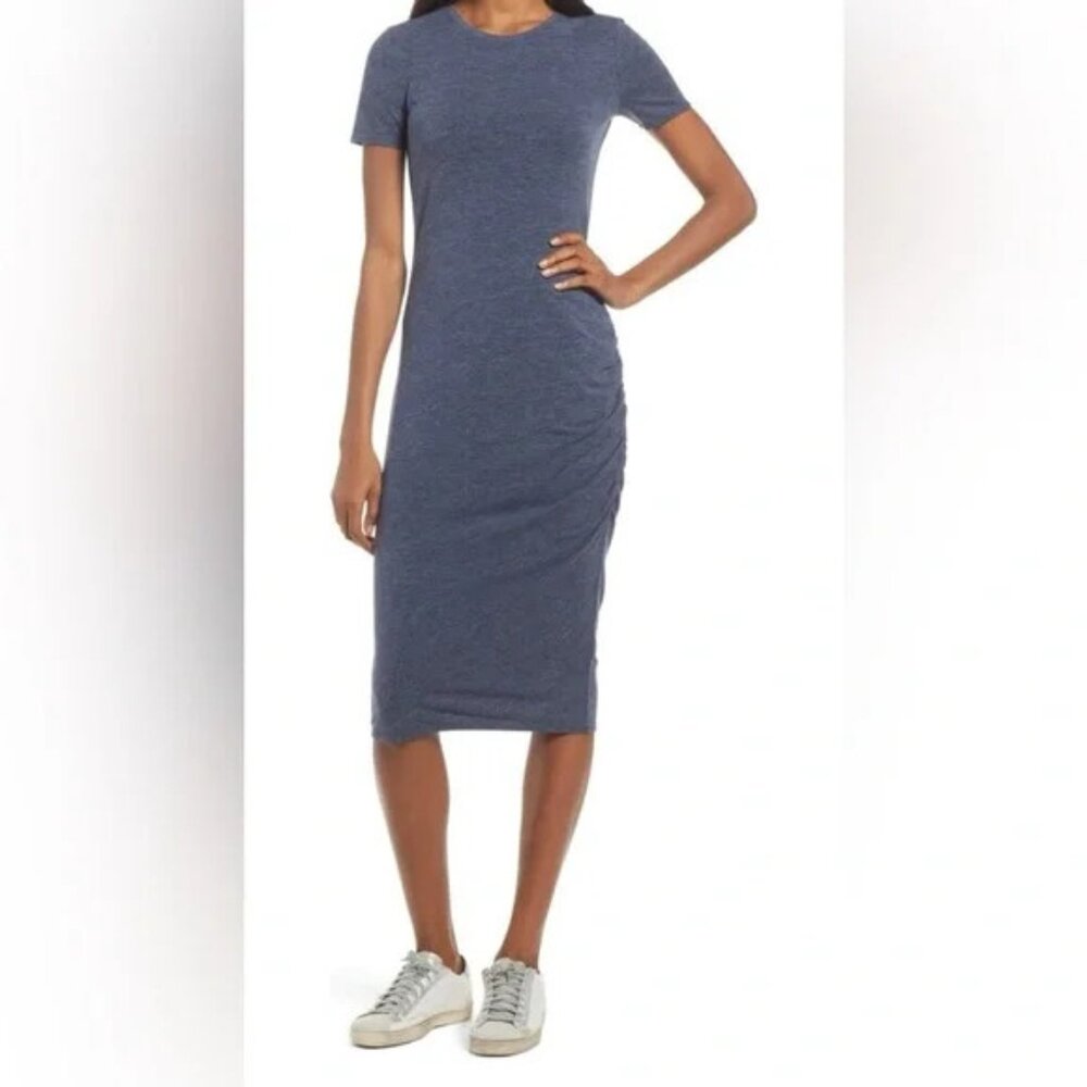 NWT Treasure & Bond Blue Navy Heathered T-Shirt Ruched Dress Short Sleeve